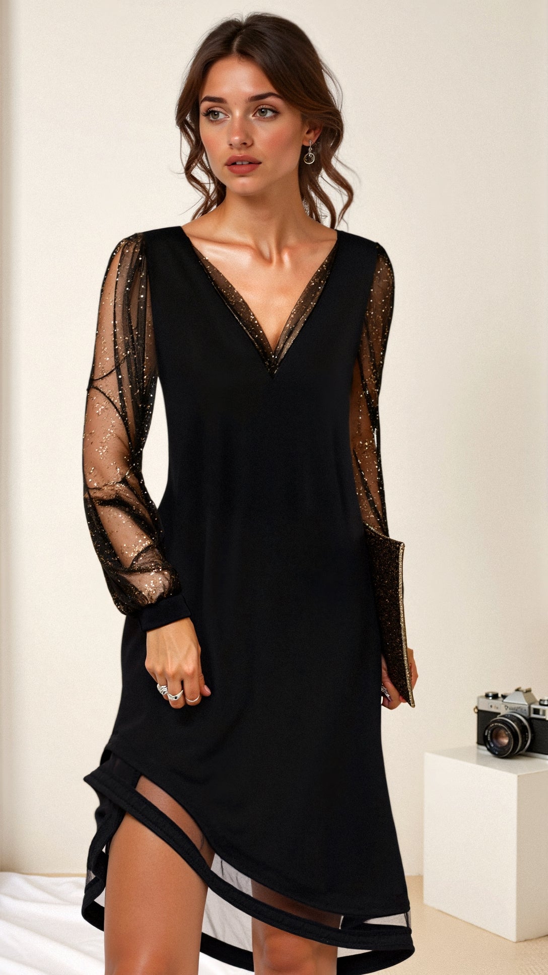 Women's black sequin evening gown, long fitted formal dress for galas and parties