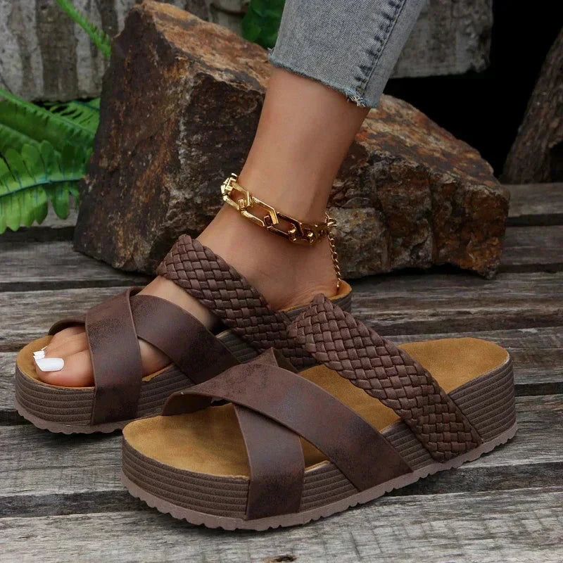 Women's platform slide sandals slip-on open toe, orthopedic summer sandal