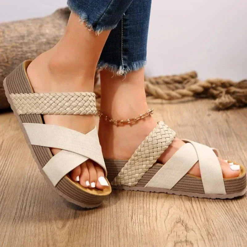 Women's platform slide sandals slip-on open toe, orthopedic summer sandal