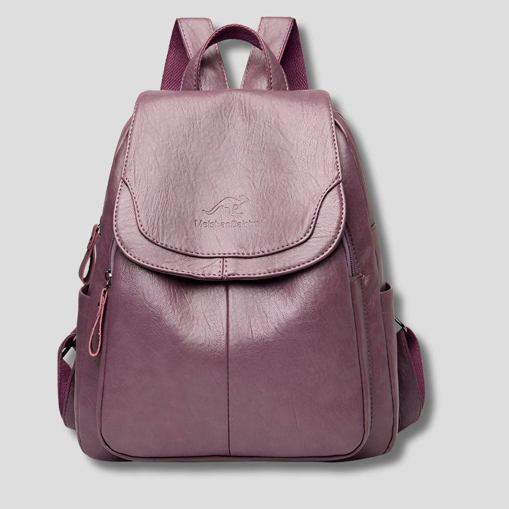 Women's anti-theft leather backpack with embossed detail, multiple colors