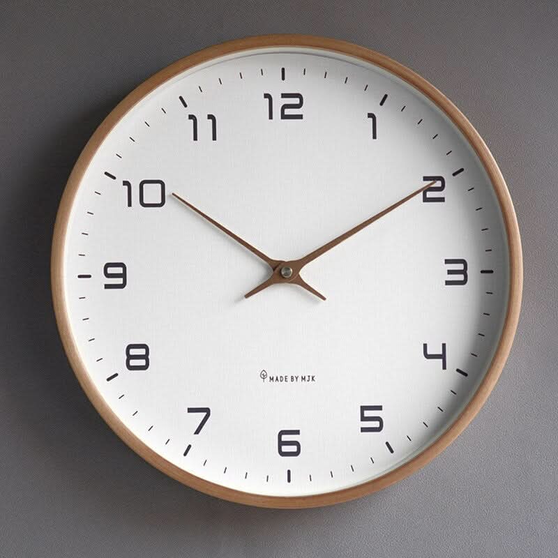 Wall clock silent wooden Scandinavian minimalist design, natural wood finish