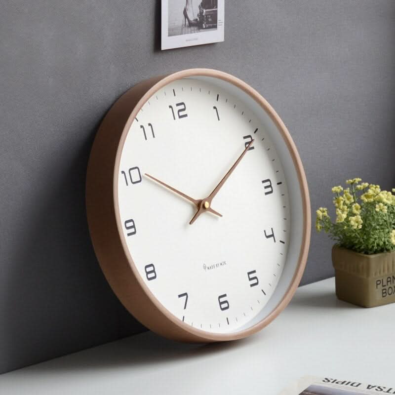 Wall clock silent wooden Scandinavian minimalist design, natural wood finish
