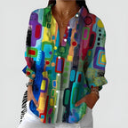 Women blouse geometric pattern relaxed fit lightweight stretch fabric