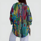 Women blouse geometric pattern relaxed fit lightweight stretch fabric