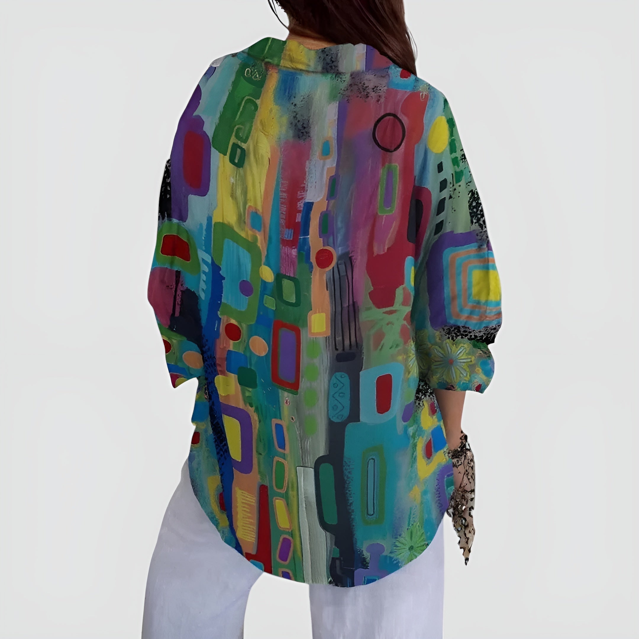 Women blouse geometric pattern relaxed fit lightweight stretch fabric
