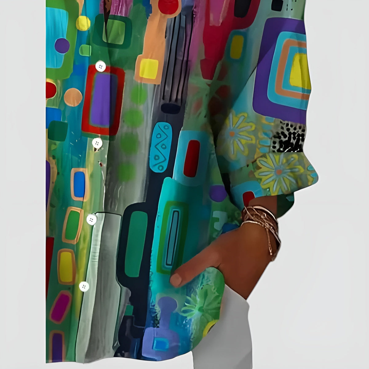 Women blouse geometric pattern relaxed fit lightweight stretch fabric