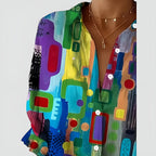 Women blouse geometric pattern relaxed fit lightweight stretch fabric