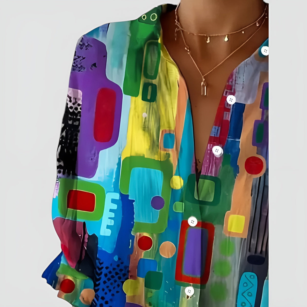 Women blouse geometric pattern relaxed fit lightweight stretch fabric