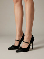Velvet Heels | Women's Leather Mary Jane Pointed Toe Stiletto Pumps