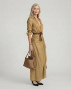 Women's maxi shirt dress with belted waist, classic collar, available in S–3XL