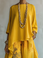 Women 2 piece cotton blend floral print set bohemian loose fit round neck