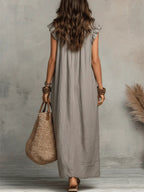 Women's linen maxi dress boho style loose fit with side pockets