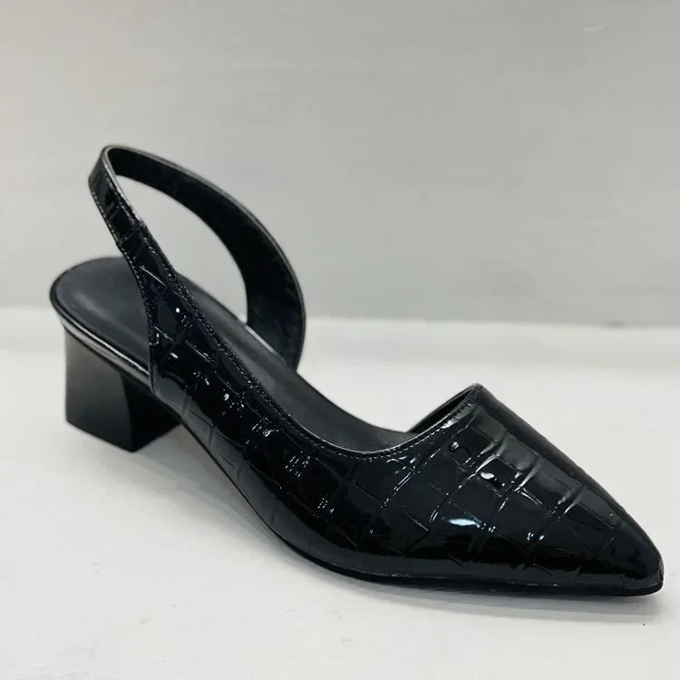 Heeled Pumps Women | Cushioned Pointed Toe Chunky Heel Croco Effect