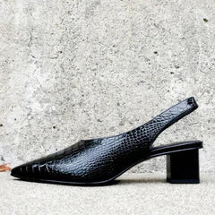 Heeled Pumps Women | Cushioned Pointed Toe Chunky Heel Croco Effect