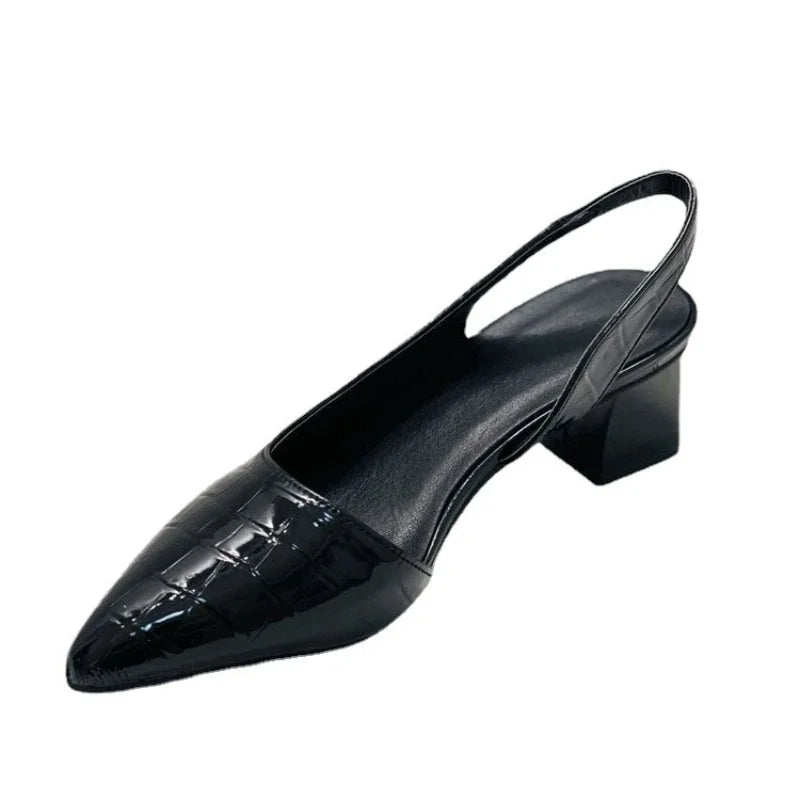 Heeled Pumps Women | Cushioned Pointed Toe Chunky Heel Croco Effect