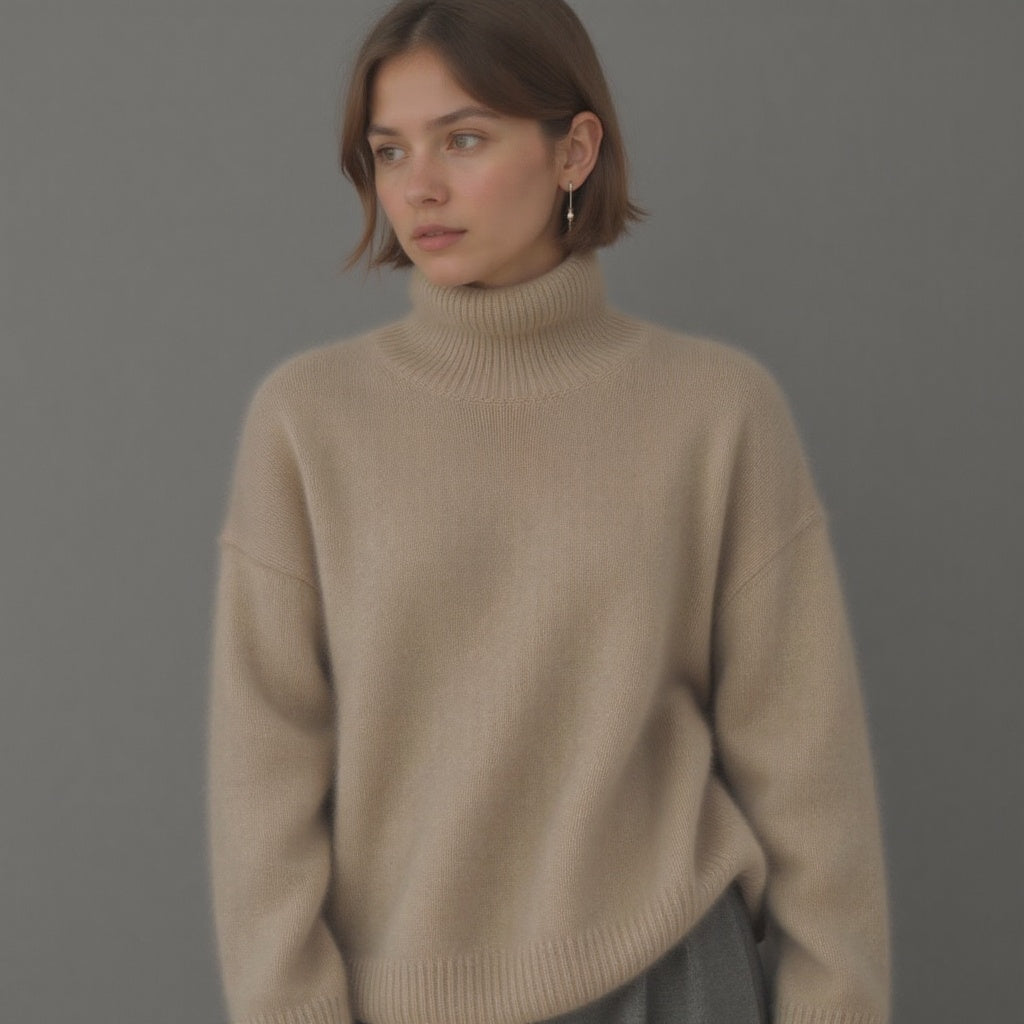 Women's cashmere turtleneck sweater oversized fit, soft warm knit pullover