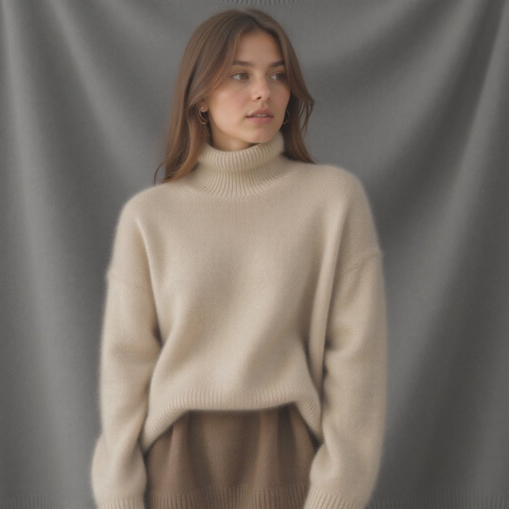 Women's cashmere turtleneck sweater oversized fit, soft warm knit pullover