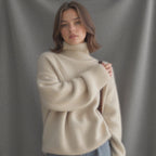 Women's cashmere turtleneck sweater oversized fit, soft warm knit pullover