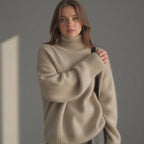 Women's cashmere turtleneck sweater oversized fit, soft warm knit pullover