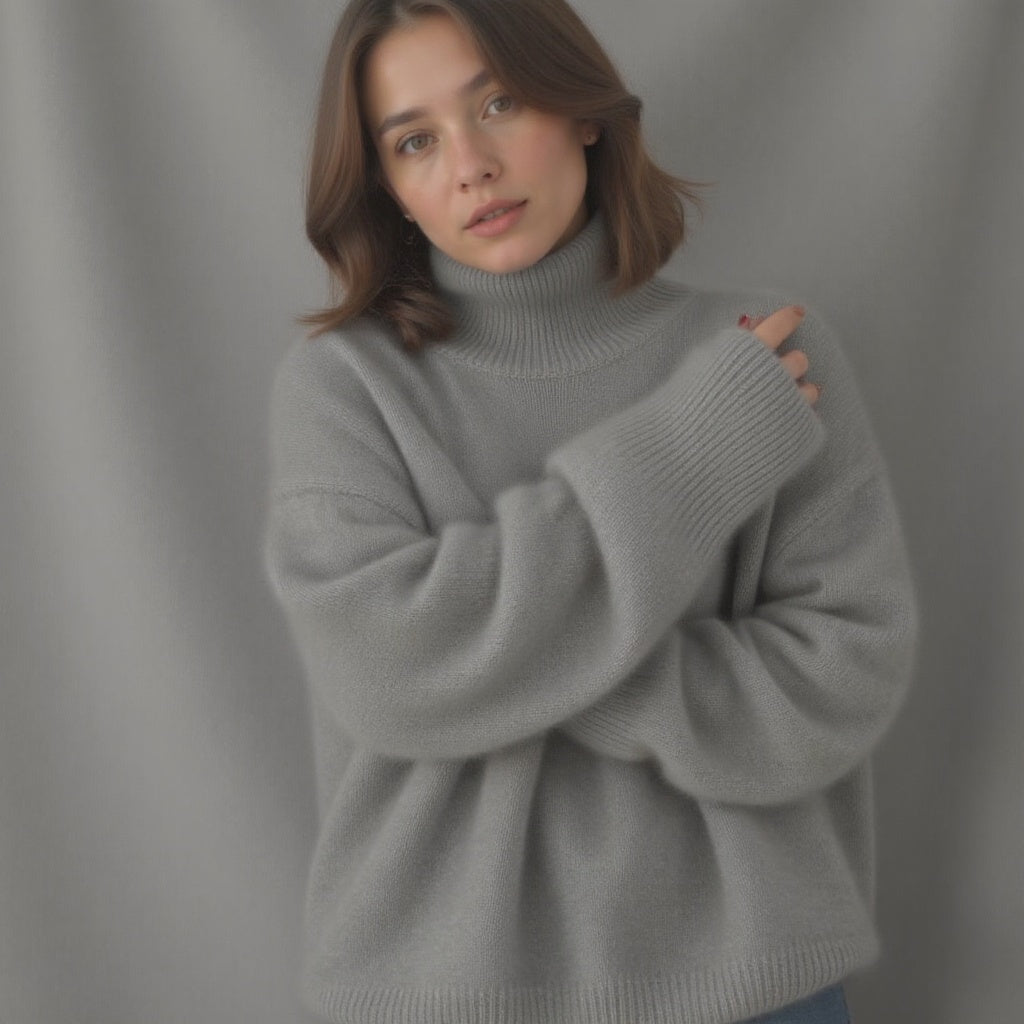 Women's cashmere turtleneck sweater oversized fit, soft warm knit pullover