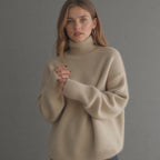 Women's cashmere turtleneck sweater oversized fit, soft warm knit pullover