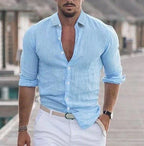 Men's linen shirt lightweight breathable summer casual shirt