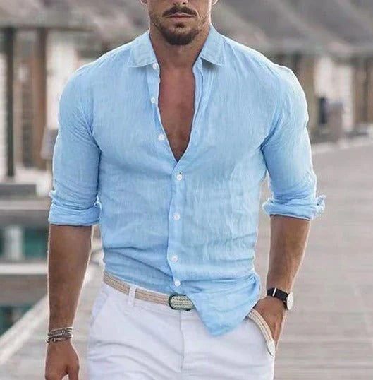 Men's linen shirt lightweight breathable summer casual shirt