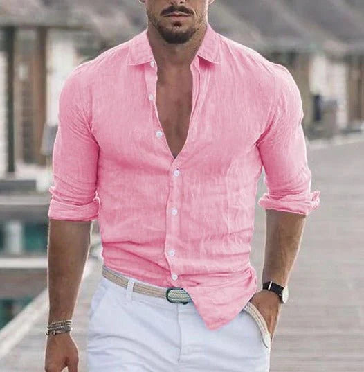 Men's linen shirt lightweight breathable summer casual shirt