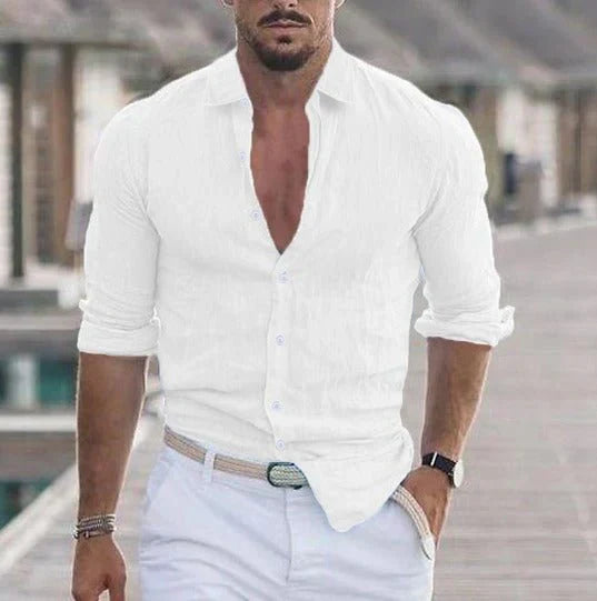 Men's linen shirt lightweight breathable summer casual shirt