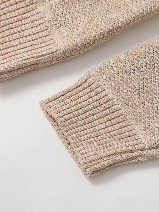 Men ribbed knit full-zip cardigan with stand collar in khaki