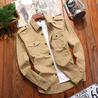 Men's tactical field shirt military-inspired woven cotton slim fit with chest pockets