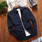 Men's tactical field shirt military-inspired woven cotton slim fit with chest pockets