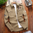 Men's tactical field shirt military-inspired woven cotton slim fit with chest pockets