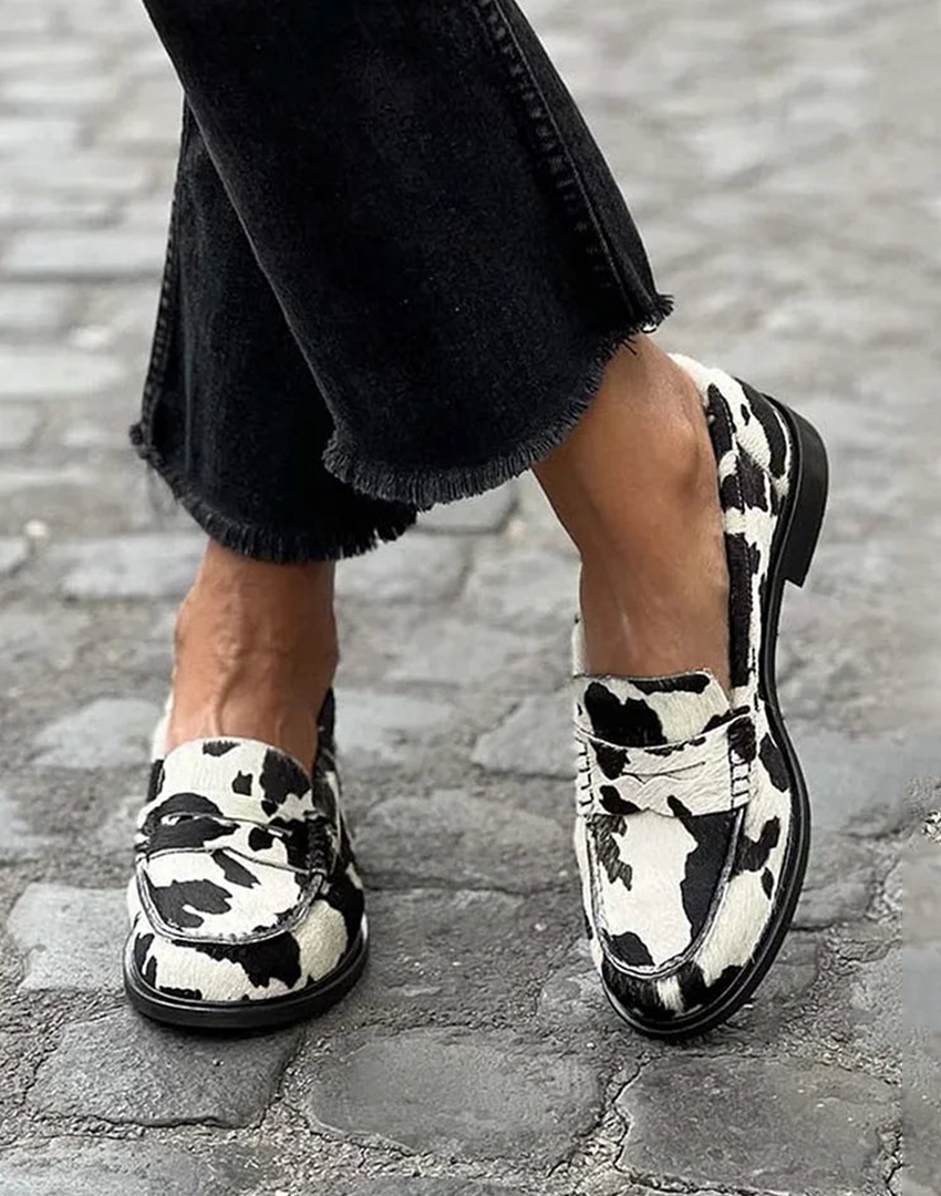Women animal print penny loafers slip-on round toe flat shoes