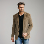 Men's corduroy blazer in brown, smart casual tailored fit for autumn winter