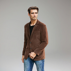 Men's corduroy blazer in brown, smart casual tailored fit for autumn winter