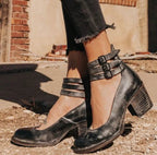 Women vintage heels in black and brown retro style