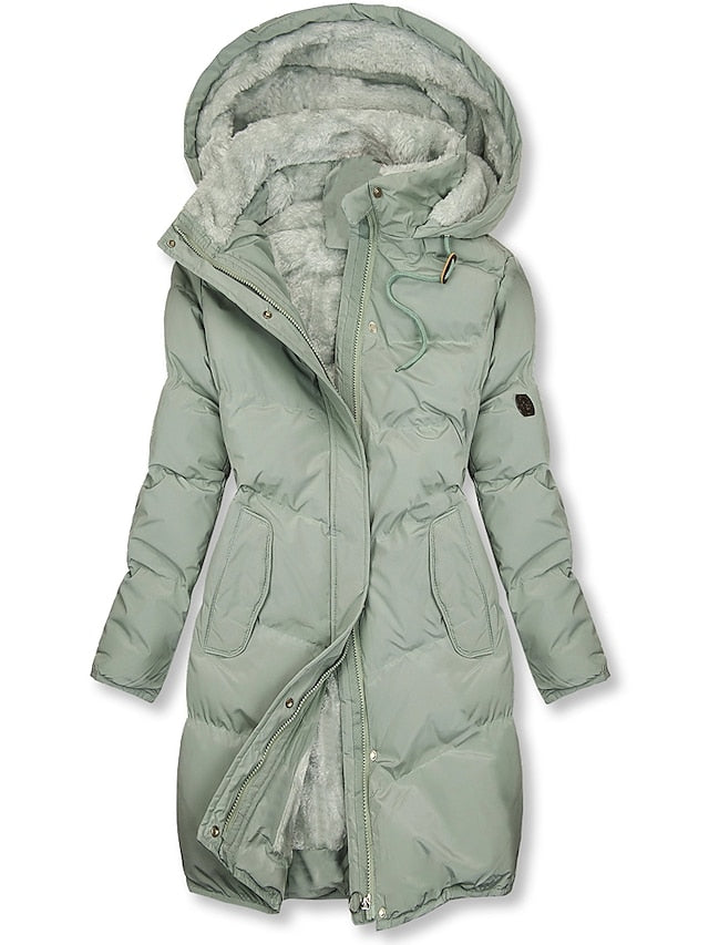 Women's winter coat with warm lining and tailored belted fit