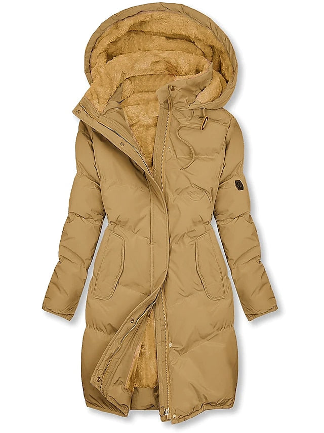 Women's winter coat with warm lining and tailored belted fit