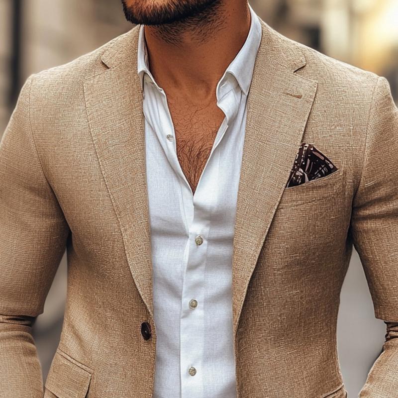 Men's slim fit two button blazer with notch lapel in Brown, Grey and Dark Blue