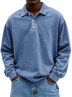Men long sleeve polo shirt with classic collar in multiple colors