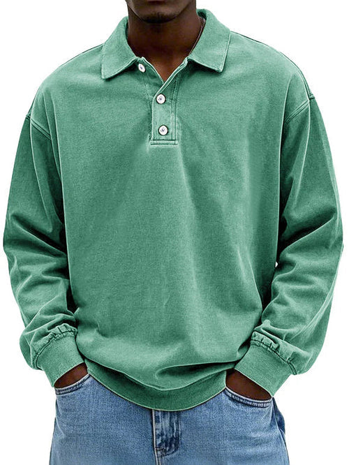 Men long sleeve polo shirt with classic collar in multiple colors
