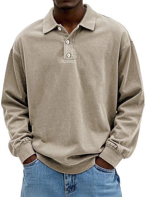 Men long sleeve polo shirt with classic collar in multiple colors