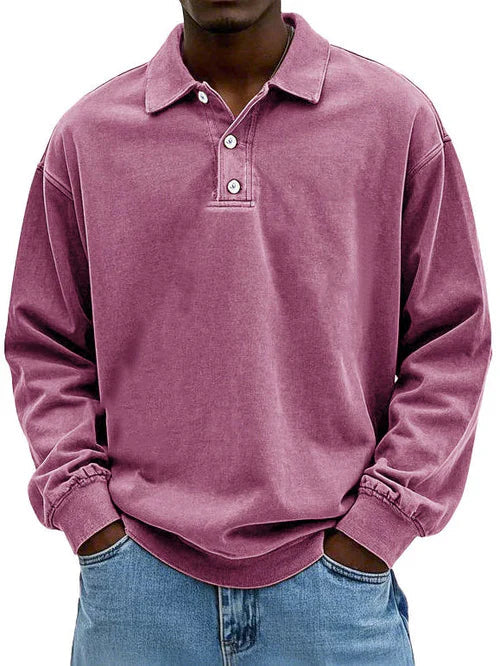 Men long sleeve polo shirt with classic collar in multiple colors