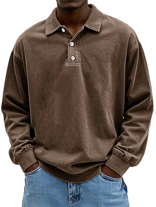 Men long sleeve polo shirt with classic collar in multiple colors