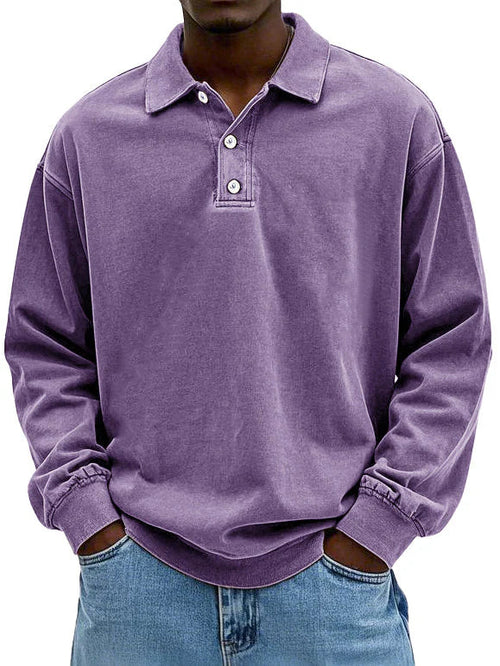Men long sleeve polo shirt with classic collar in multiple colors