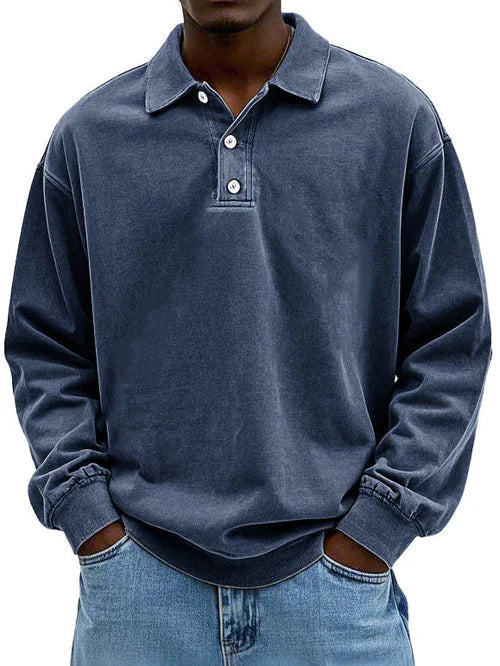 Men long sleeve polo shirt with classic collar in multiple colors