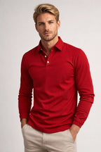 Men long sleeve polo shirt slim fit with classic polo collar