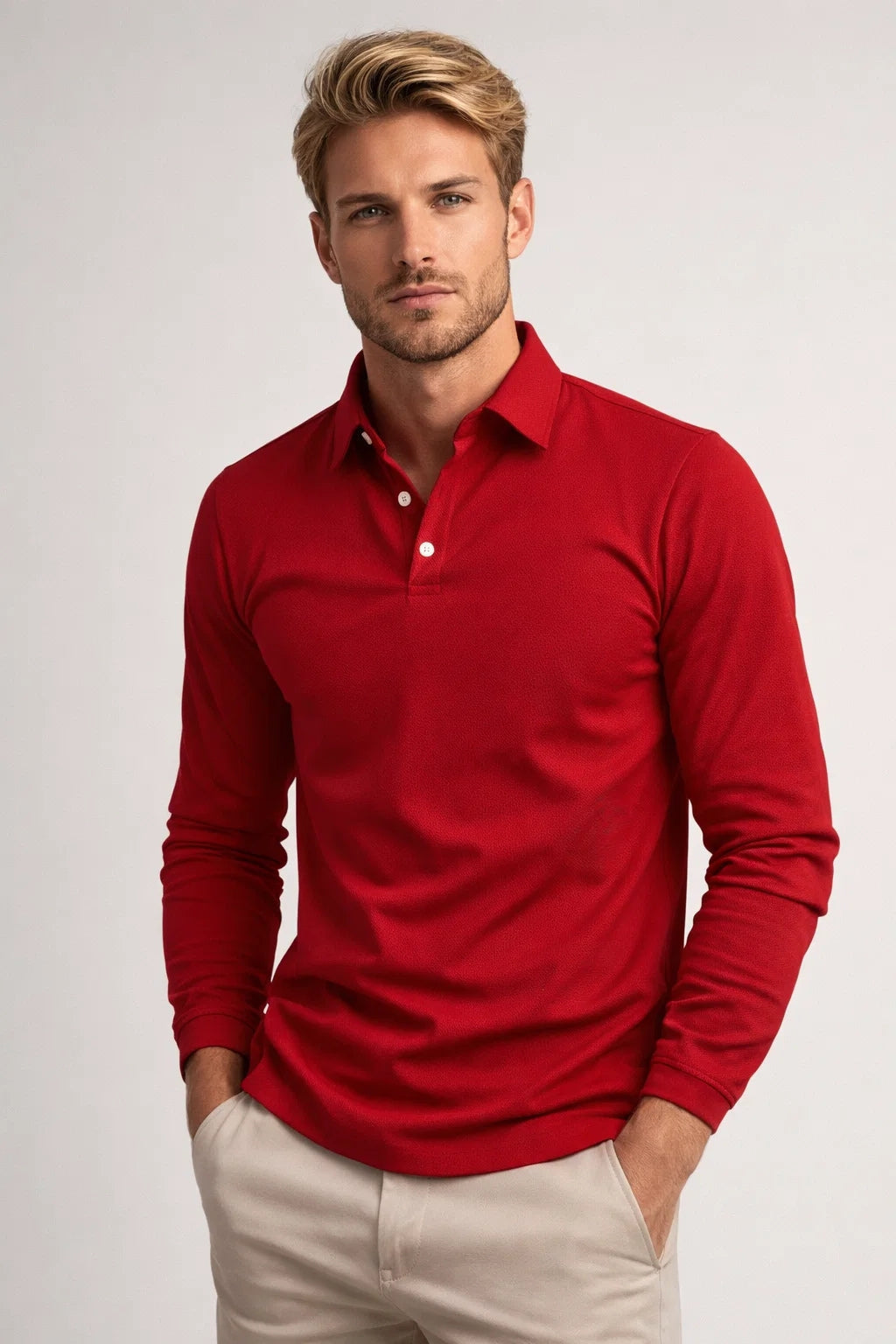 Men long sleeve polo shirt slim fit with classic polo collar