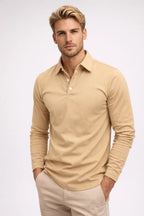 Men long sleeve polo shirt slim fit with classic polo collar